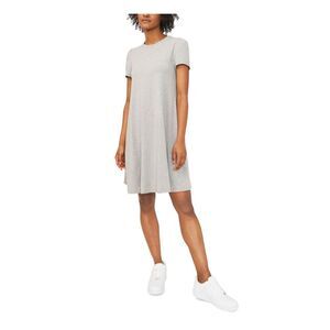 RILEY&RAE Womens Gray Stretch Pouf Sleeve Crew Neck Above The Knee Shift Dress S